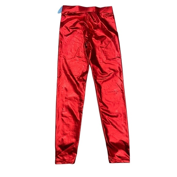 Zoe and Liv Red Shiny Metallic Lamé Spandex Leggings Sz Small - Picture 6 of 10